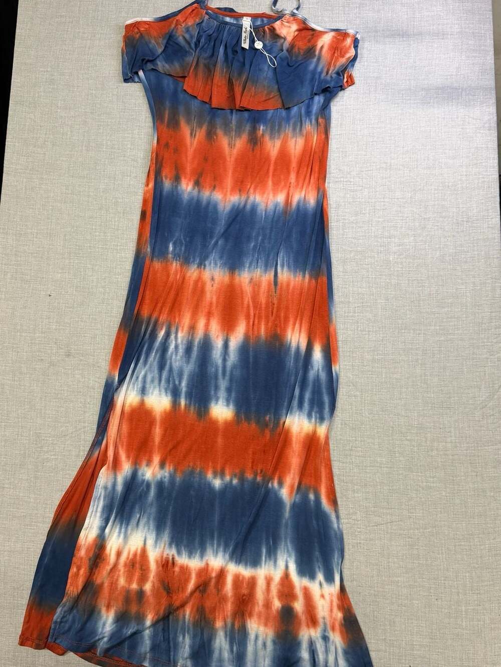 White Mark Women's Malea Ruffle Overlay Tie-Dye Maxi Dress